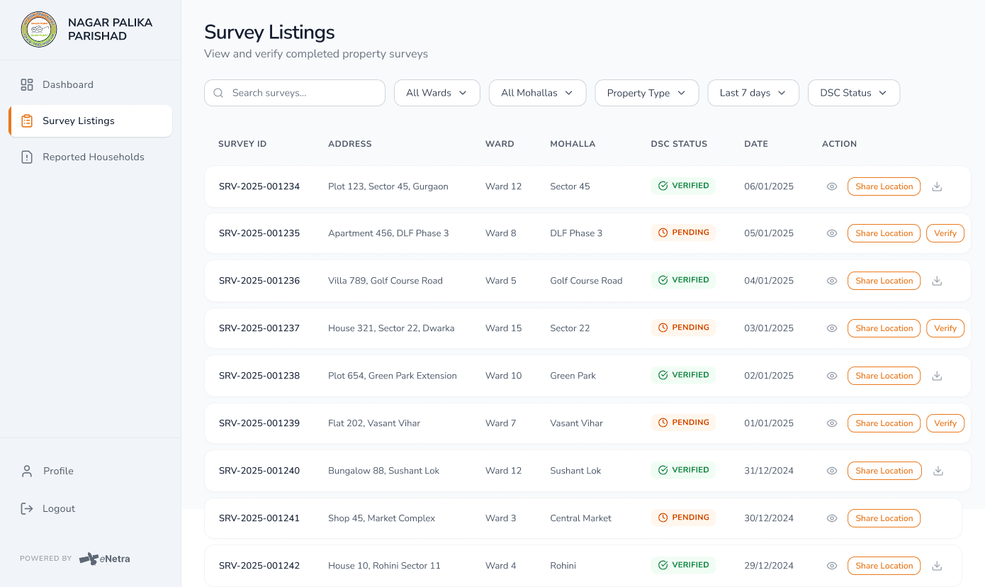 eNetra survey console — parcel view